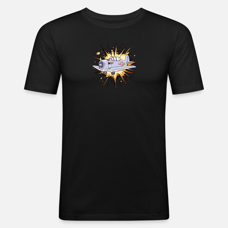 Flugzeug Pilot - Männer Slim Fit T-Shirt - Schwarz