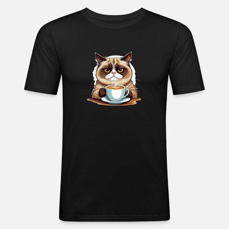 Grumpy Morning Cat - Men's Slim Fit T-Shirt - black
