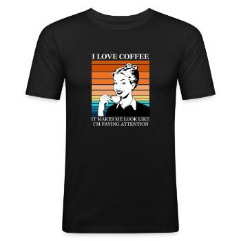 I Love Coffee - Männer Slim Fit T-Shirt - Schwarz - Vorne - Nik (191cm)