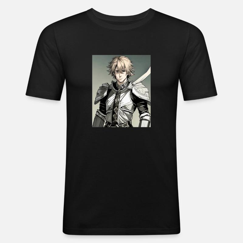 Anime Held - Männer Slim Fit T-Shirt - Schwarz