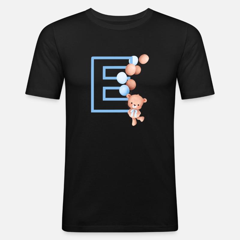 Blauer Buchstabe E Bär - Männer Slim Fit T-Shirt - Schwarz