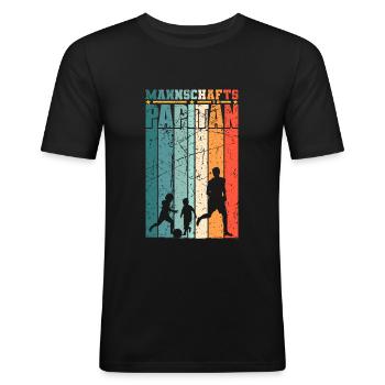 Vater mit 2 Söhnen Fußballer Fußball Papa - Männer Slim Fit T-Shirt - Schwarz - Vorne - Nik (191cm)