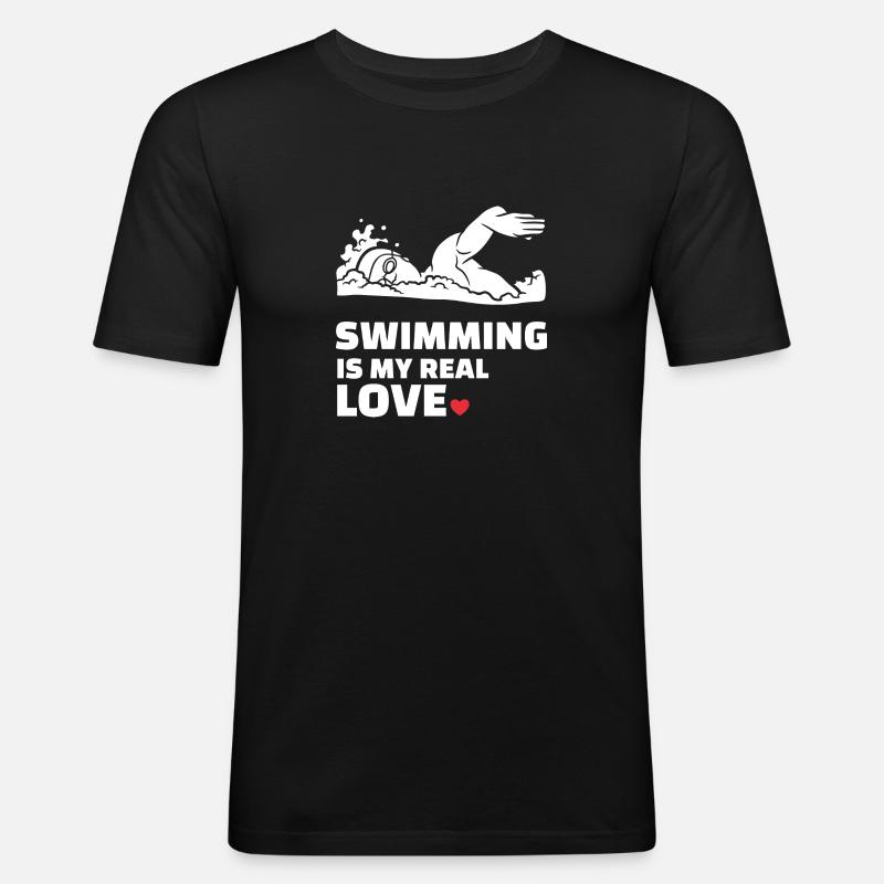 Ich Liebe Schwimmen - Männer Slim Fit T-Shirt - Schwarz