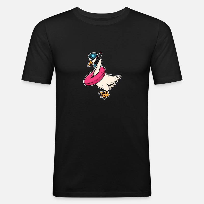 Sommer Gans Schwimmbad - Männer Slim Fit T-Shirt - Schwarz