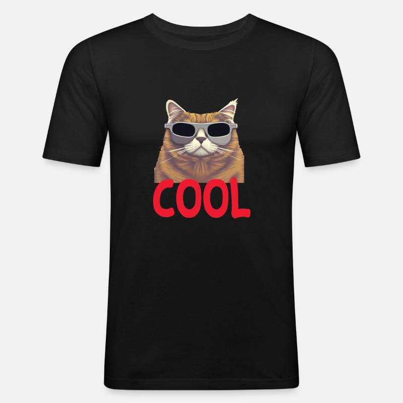 Cool Katze - Cool Cat - Männer Slim Fit T-Shirt - Schwarz