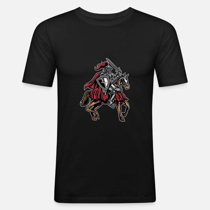 Ritter auf Pferd - Männer Slim Fit T-Shirt - Schwarz