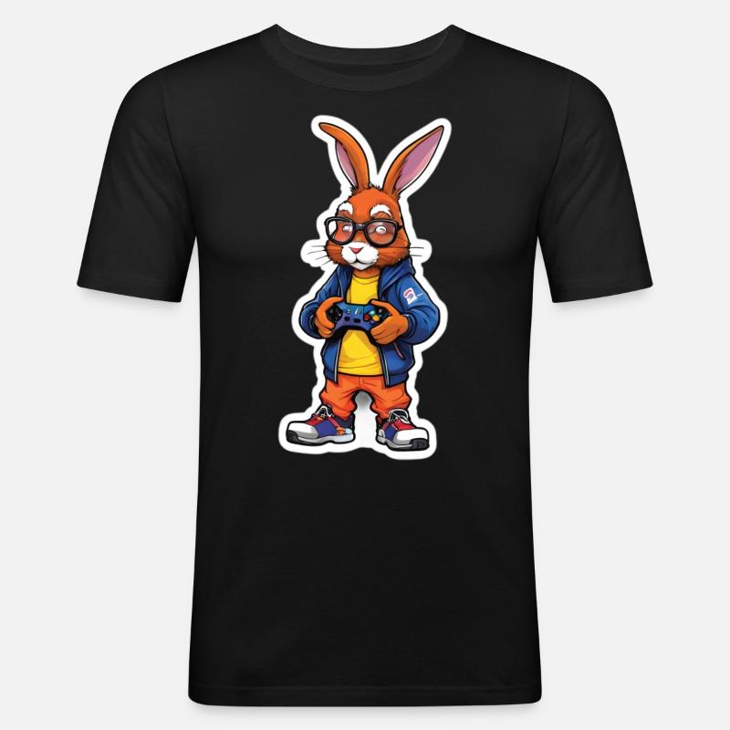 Gamer bunny with controller - Men's Slim Fit T-Shirt - black