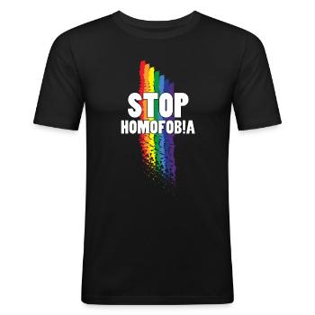 Stoppt Homophobie - Männer Slim Fit T-Shirt - Schwarz - Vorne - Nik (191cm)