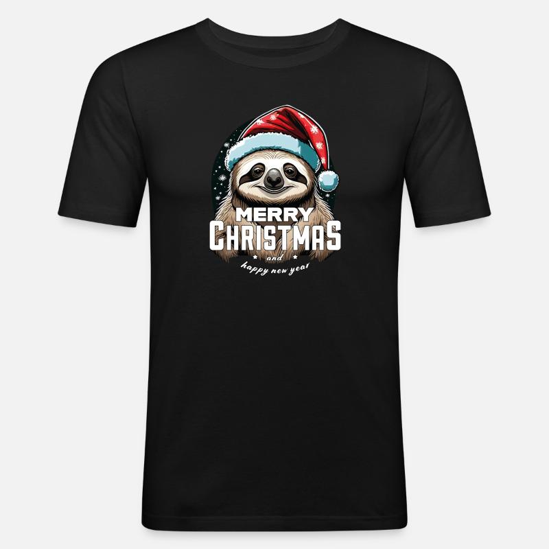 Weihnachtsfaultier - Männer Slim Fit T-Shirt - Schwarz