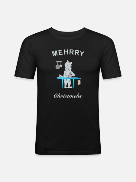 Mehrry Noël, Cult Wolf - T-shirt près du corps Homme - noir