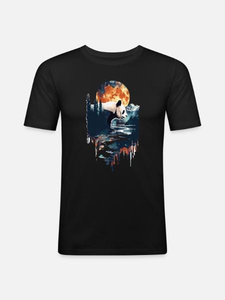 Panda - Männer Slim Fit T-Shirt - Schwarz