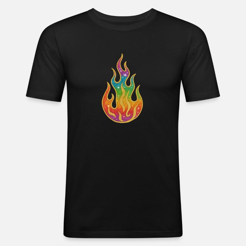 Fire | Rainbow Flame Glitter Splendor - Men's Slim Fit T-Shirt - black