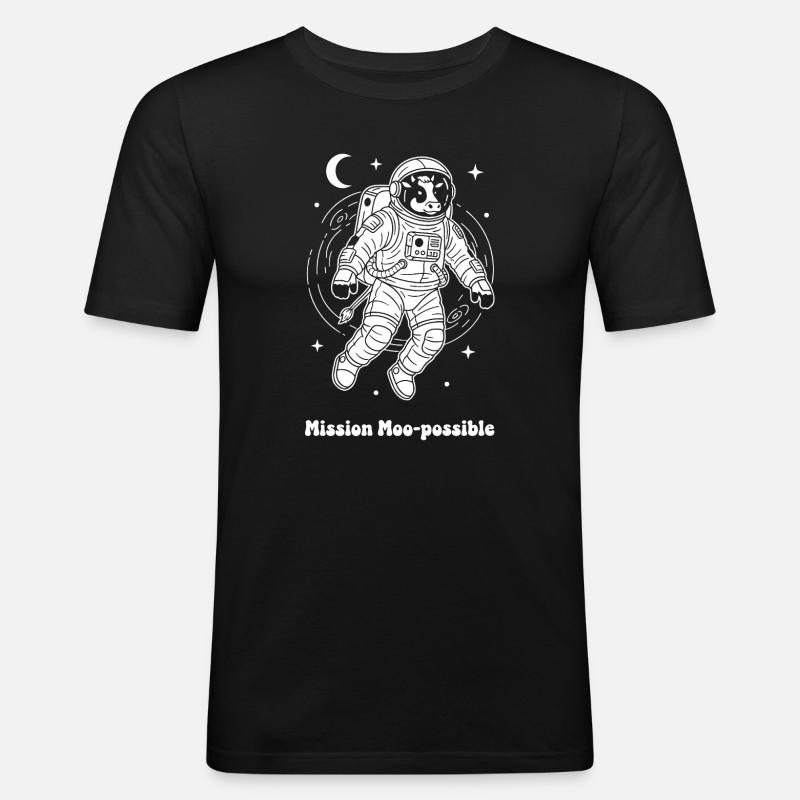 Kuh Astronaut Mission Moo-possible - Männer Slim Fit T-Shirt - Schwarz