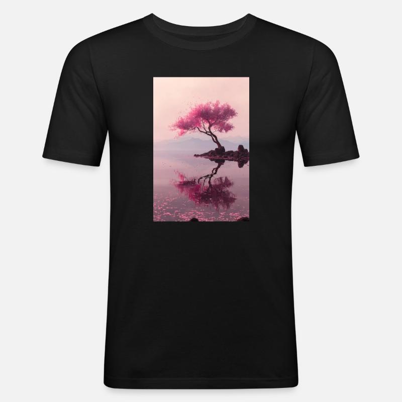 Blush Blossom Shore Reflections - Männer Slim Fit T-Shirt - Schwarz