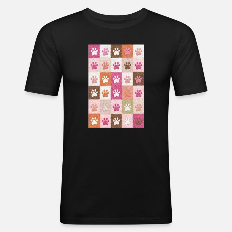 Pawprint Patchwork Plush Squares - Men's Slim Fit T-Shirt - black