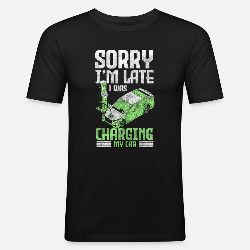 E-Auto Innovation - Männer Slim Fit T-Shirt - Schwarz