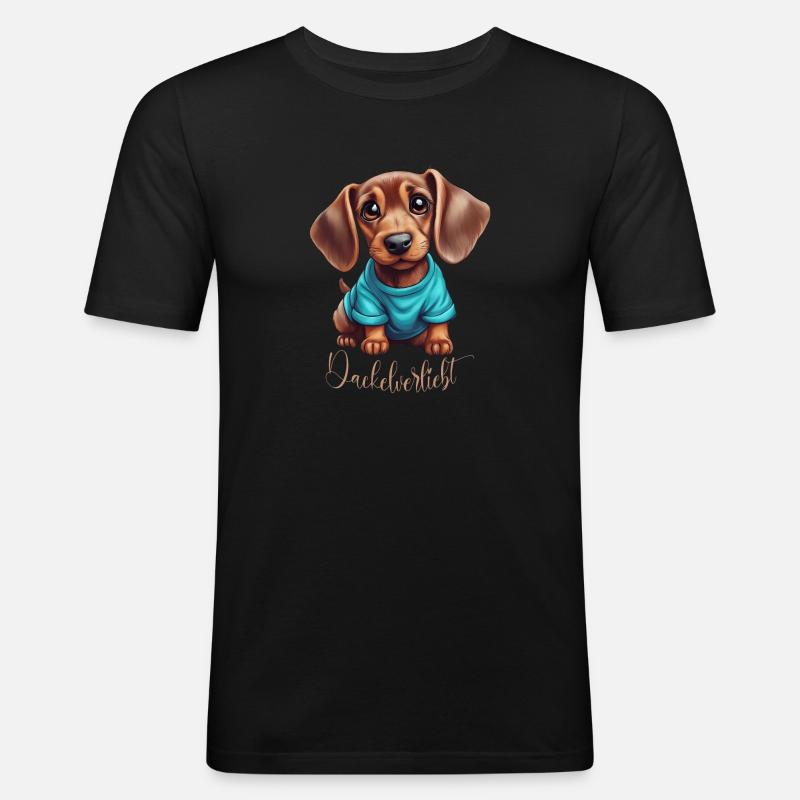 Dackelverliebt - Männer Slim Fit T-Shirt - Schwarz