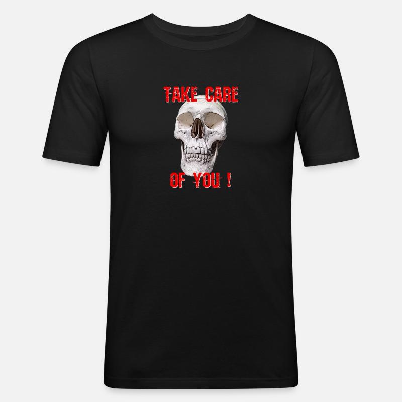 Skull mit Spruch Version 2 - Männer Slim Fit T-Shirt - Schwarz