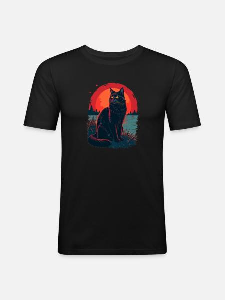 cat in the dark - T-shirt près du corps Homme - noir