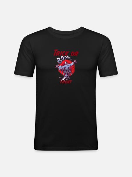 Booo Helloween Ghost - Männer Slim Fit T-Shirt - Schwarz