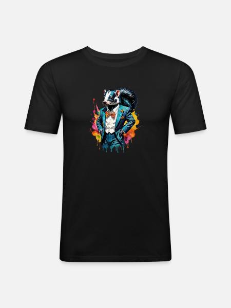 Stinktier im Anzug - Männer Slim Fit T-Shirt - Schwarz
