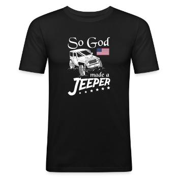 So God ade a Jeeper - Männer Slim Fit T-Shirt - Schwarz - Vorne - Nik (191cm)