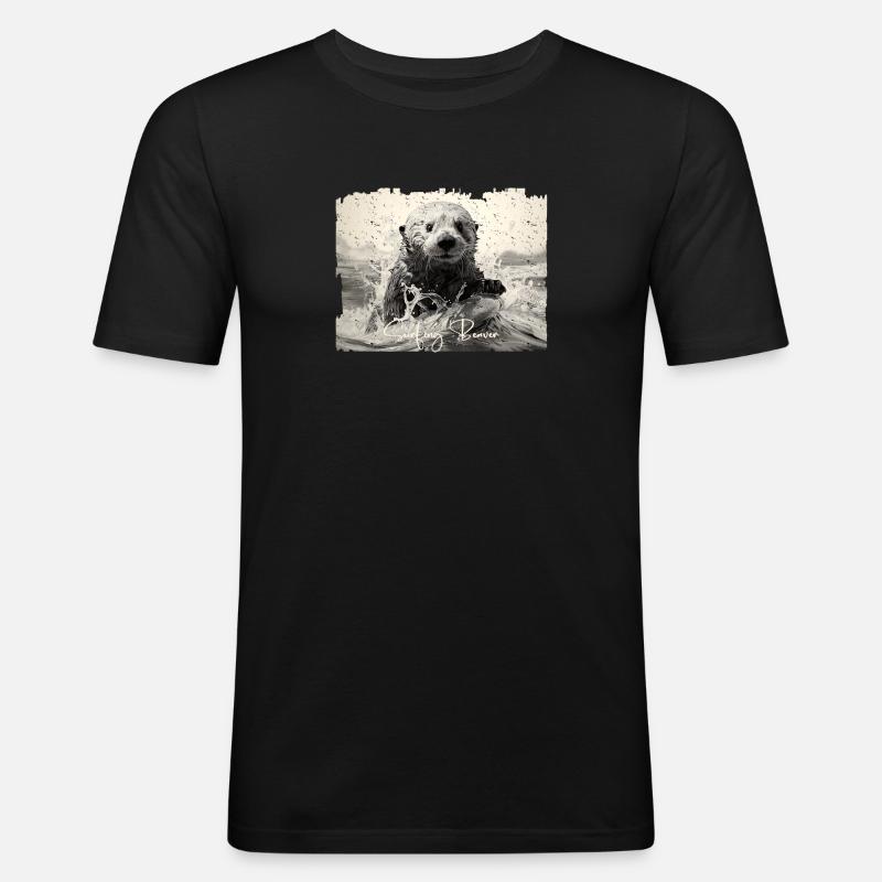 Surfender Seeotter - Männer Slim Fit T-Shirt - Schwarz