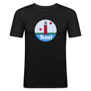Leuchtturm Eierland Texel Liebe - Männer Slim Fit T-Shirt - Schwarz - Vorne - Nik (191cm)