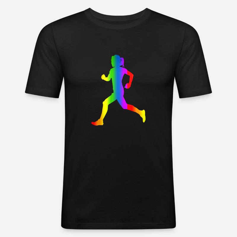 Bunter Läuferin Regenbogen - Männer Slim Fit T-Shirt - Schwarz