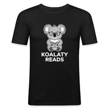 Koalaty Reads - Bücherliebender Koala - Männer Slim Fit T-Shirt - Schwarz - Vorne - Nik (191cm)