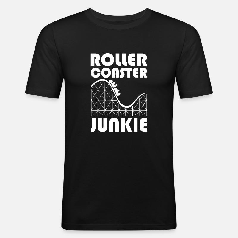 Roller Coaster Junkie - Männer Slim Fit T-Shirt - Schwarz