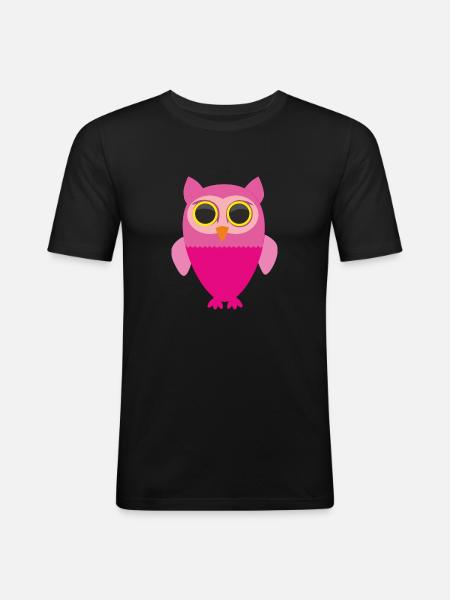 Rosa Eule - Männer Slim Fit T-Shirt - Schwarz
