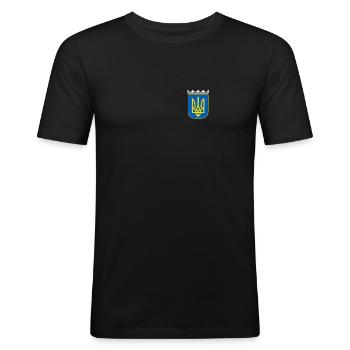 Ukraine support yellow blue coat of arms - Men's Slim Fit T-Shirt - black - Front - Nik (191cm)