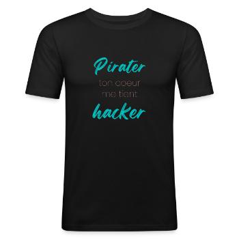 Pirate hacker geek humour mignon - T-shirt près du corps Homme - noir - Devant - Nik (191cm)