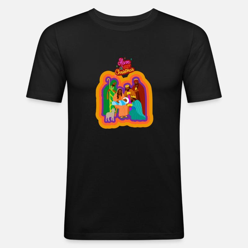 Weihnachtskrippe - Männer Slim Fit T-Shirt - Schwarz