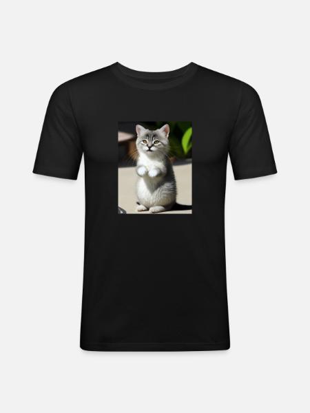 white persian cat - Men's Slim Fit T-Shirt - black