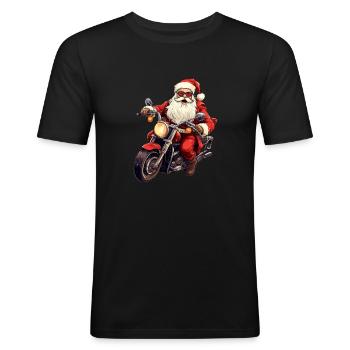 Santa Claus on motorbike - Men's Slim Fit T-Shirt - black - Front - Nik (191cm)