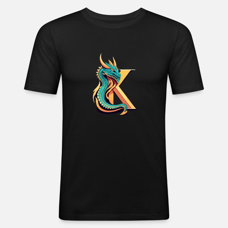 Buchstabe K mit Drache - Männer Slim Fit T-Shirt - Schwarz