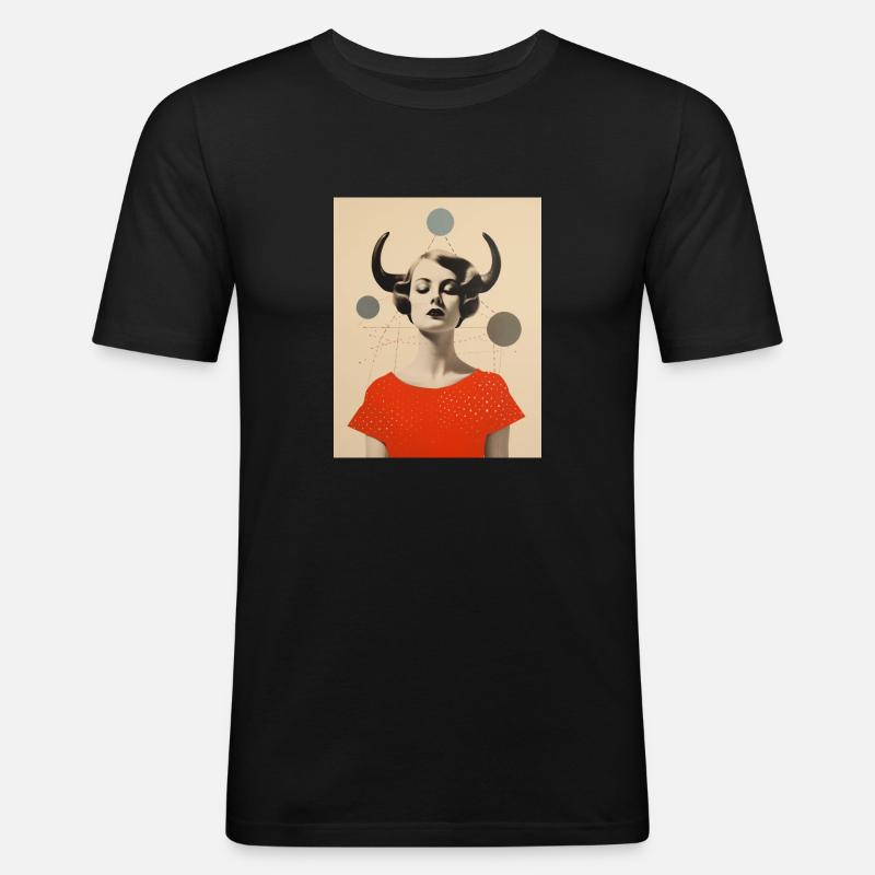 Stier Collage Kunst Astrologie - Männer Slim Fit T-Shirt - Schwarz