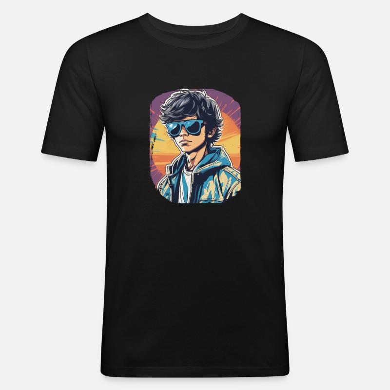80er Vibes - Männer Slim Fit T-Shirt - Schwarz