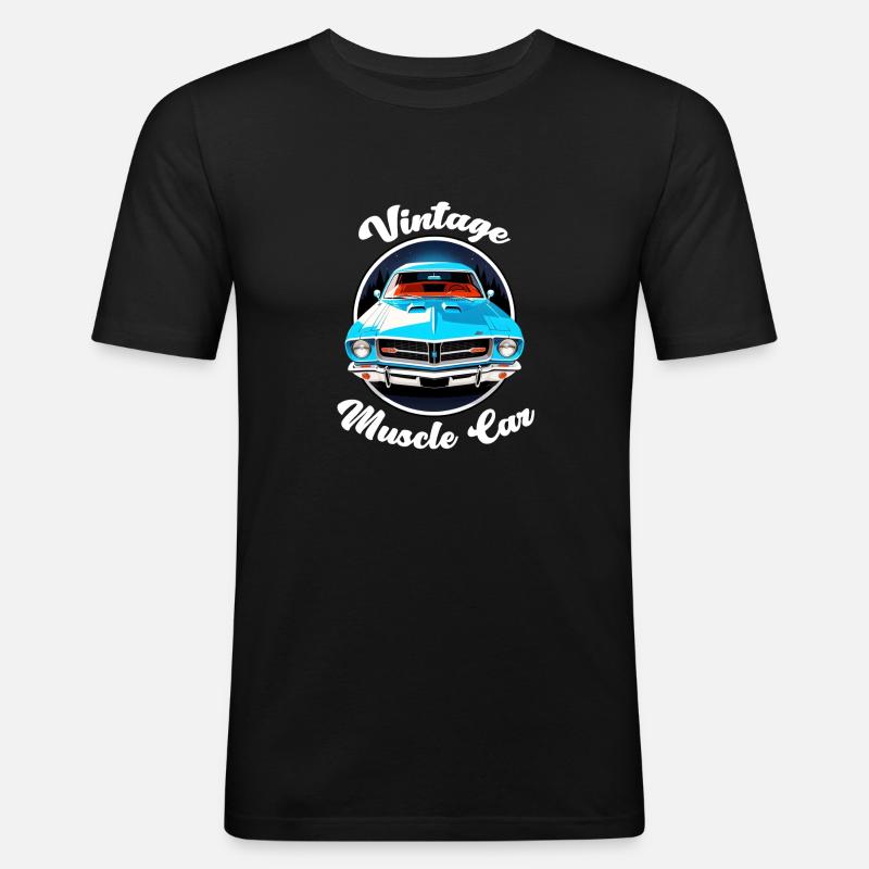 Oldtimer Sonnenuntergang - Männer Slim Fit T-Shirt - Schwarz