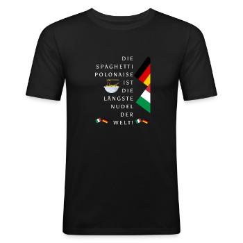 Spaghetti Polonaise - Männer Slim Fit T-Shirt - Schwarz - Vorne - Nik (191cm)