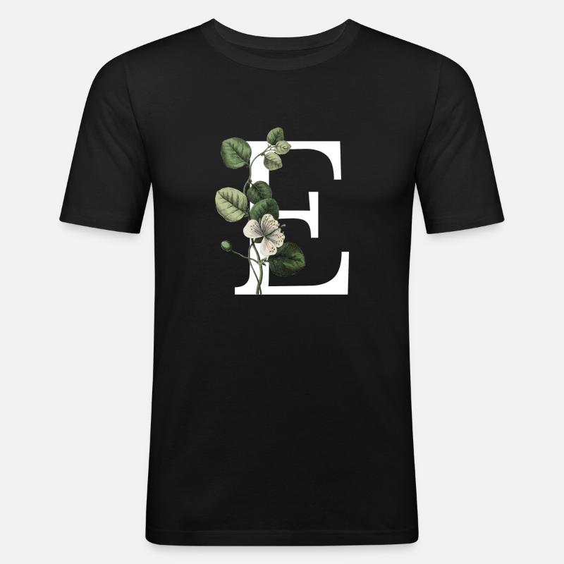 lettre e botanique vert - T-shirt près du corps Homme - noir