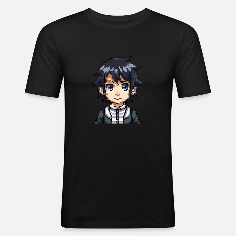 Anime Figur in 8-Bit - Männer Slim Fit T-Shirt - Schwarz