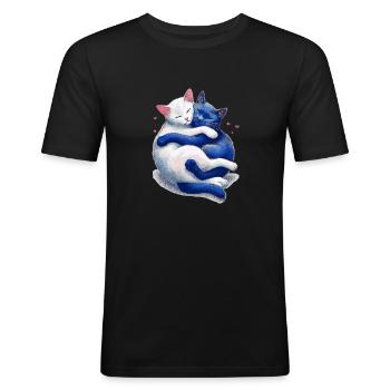 Les chats se câlinent les uns les autres - T-shirt près du corps Homme - noir - Devant - Nik (191cm)