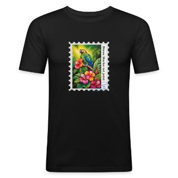 Illustration à l’aérographe « Parrot 02 » DE - T-shirt près du corps Homme - noir - Devant - Nik (191cm)