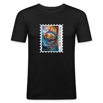 Illustration à l’aérographe « Poisson 07 » FR - T-shirt près du corps Homme - noir - Devant - Nik (191cm)