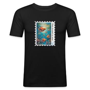 Illustration à l’aérographe « Poisson 06 » FR - T-shirt près du corps Homme - noir - Devant - Nik (191cm)