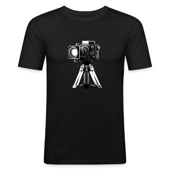Appareil photo sur trépied - T-shirt près du corps Homme - noir - Devant - Nik (191cm)