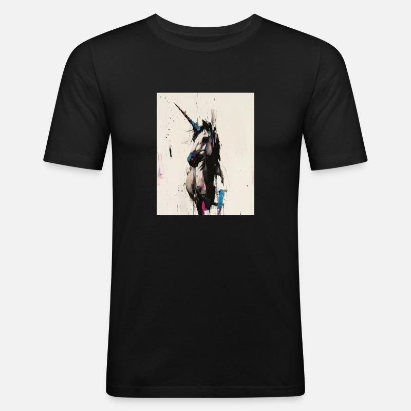 Einhorn-Gemälde - Männer Slim Fit T-Shirt - Schwarz